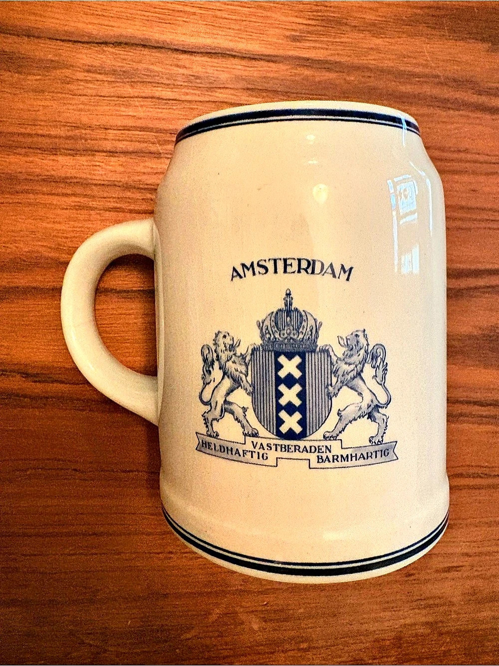 Delft Amsterdam Coat of Arms & Windmill Beer Stein Cream & Blue